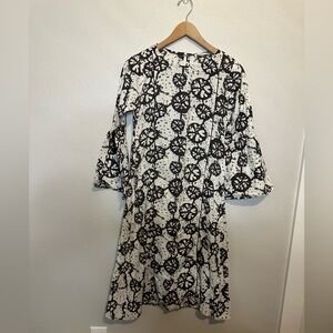 Made in India Block Print Vintage Bohemian Dress w/Bell Sleeves and Bow accents